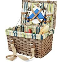 Juego de cesta de picnic para 2 con forro extraíble- juego de cesta de picnic de mimbre grande- cesta de picnic de sauce…